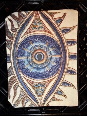 Blue and Cream Eye Mandala canvas bag